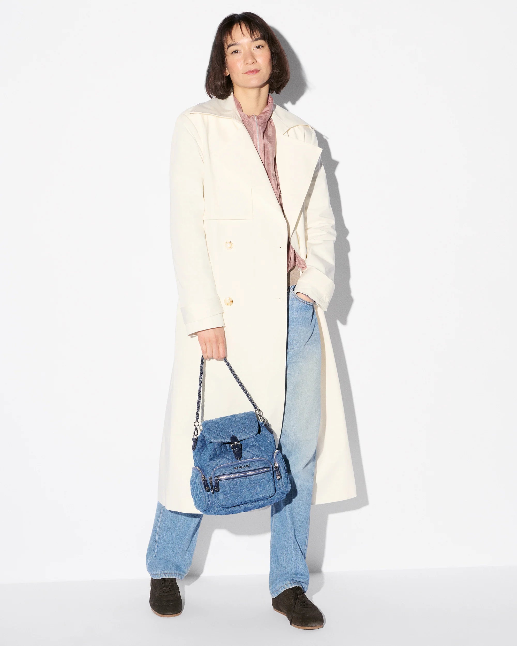 MZ Wallace Mini Crosby Backpack in True Blue Denim - Big Bag NY