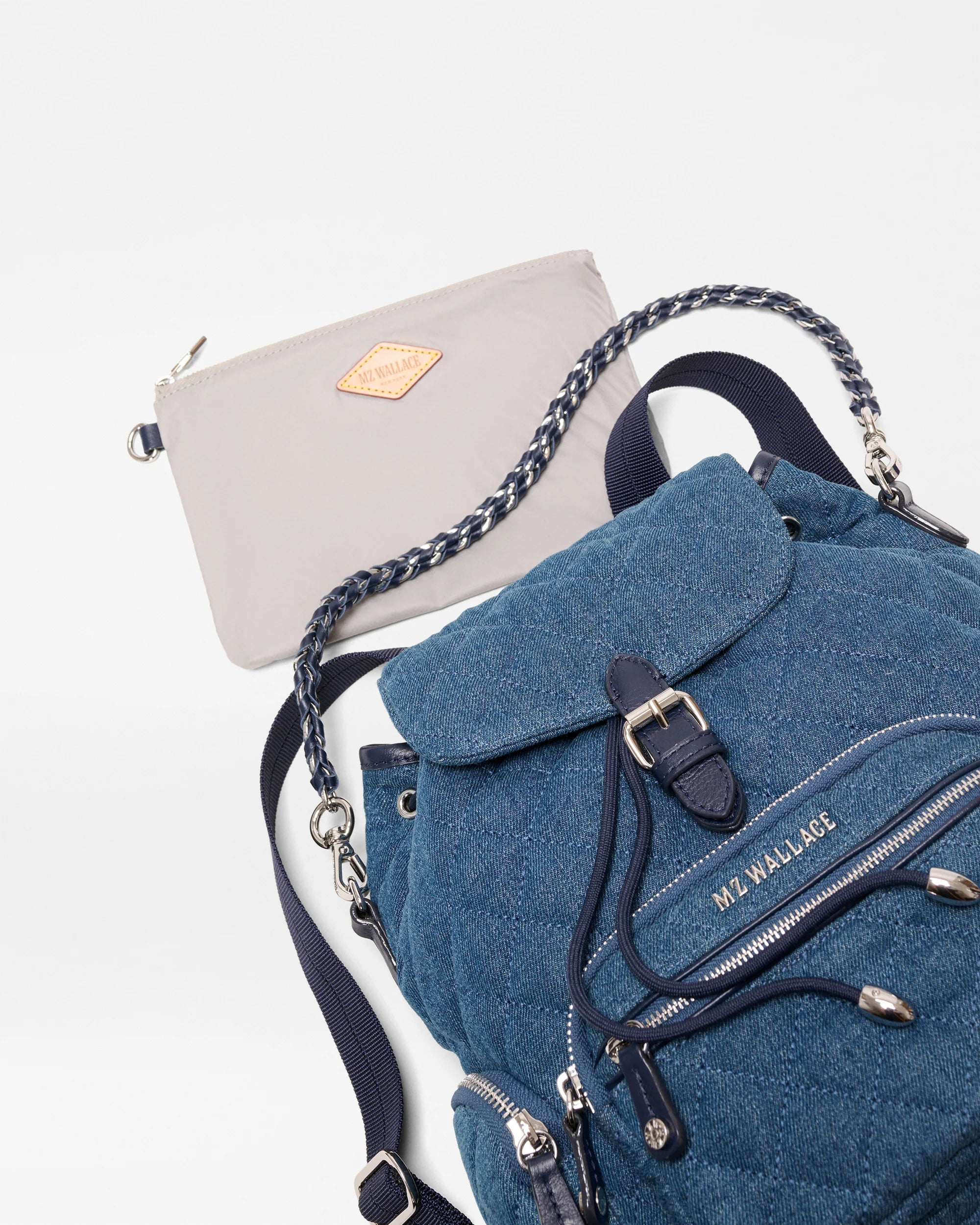 MZ Wallace Mini Crosby Backpack in True Blue Denim - Big Bag NY