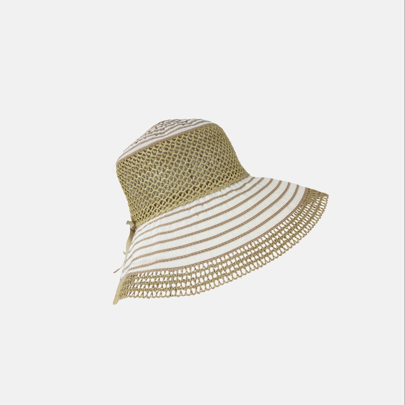 Grevi Raffia Mesh Foldable Floppy Hat in Beige - Big Bag NY