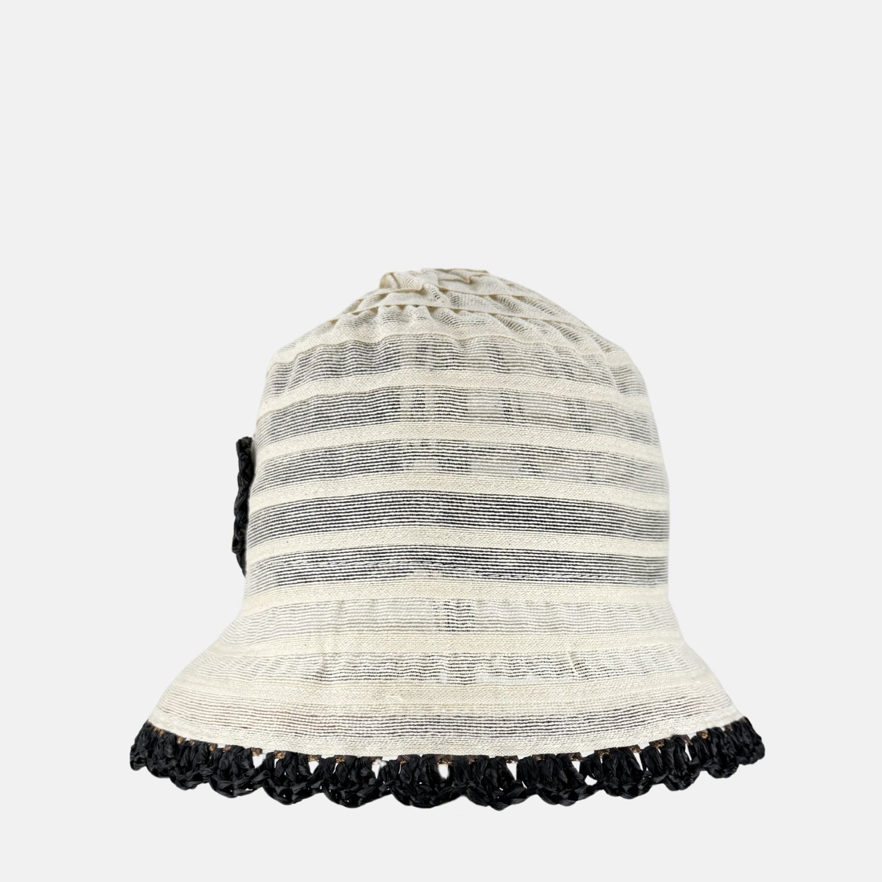 Ferruccio Vecchi Ivory and Black Crochet Edge Flower Summer Bucket Hat - Big Bag NY