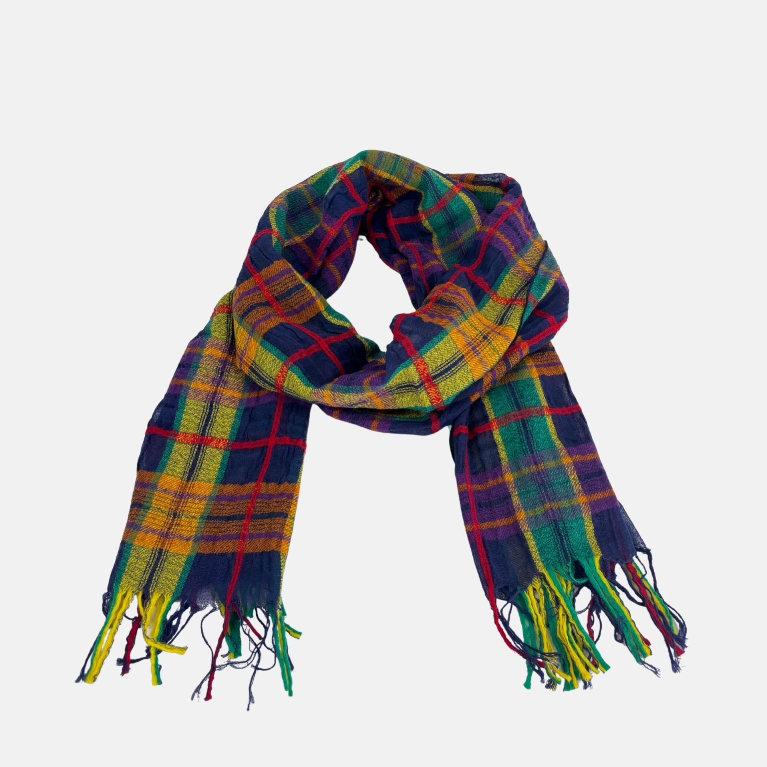 Hand Knit Plaid Scarf - Big Bag NY
