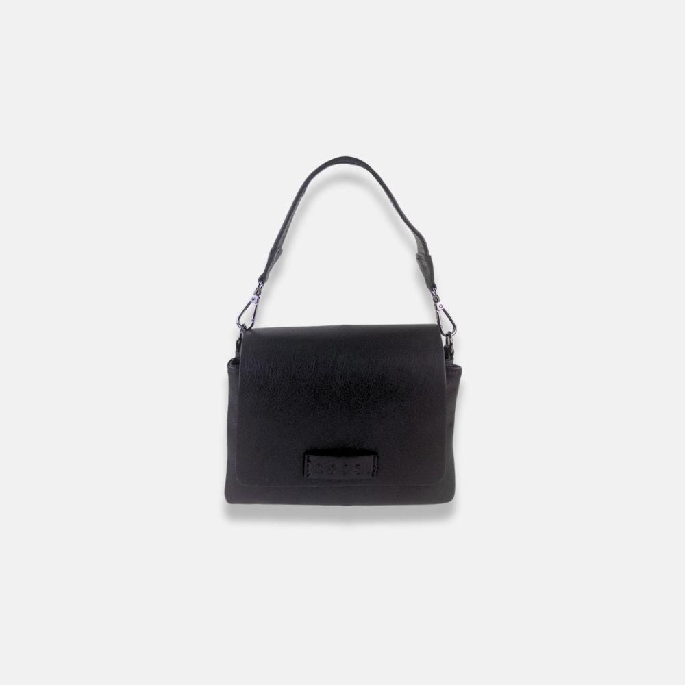 Rossi Front Flap Leather Crossbody in Black - Big Bag NY