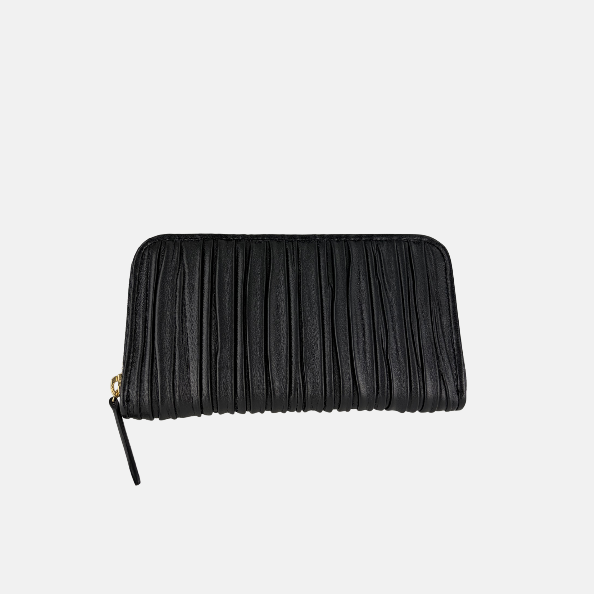 Biagini Pleated Nappa Long Zip Around Clutch Wallet in Black - Big Bag NY