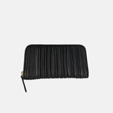Biagini Pleated Nappa Long Zip Around Clutch Wallet in Black - Big Bag NY