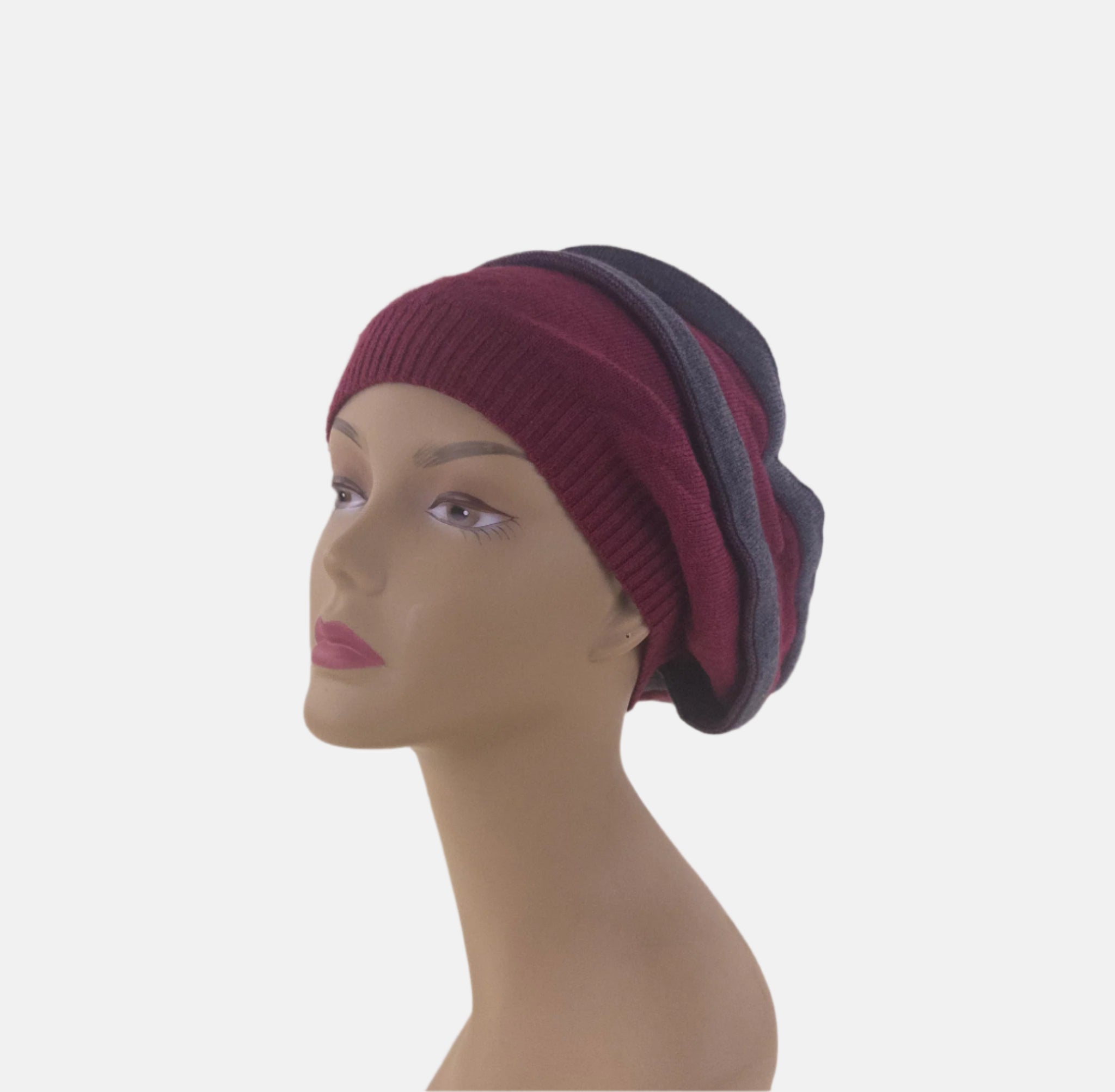 Wine/Gray Celine Robert PIZEL Merino Wool Two Tone Beret - Big Bag NY