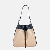 LORISTELLA Zoe Raffia and Leather Draw-String Tote - Big Bag NY