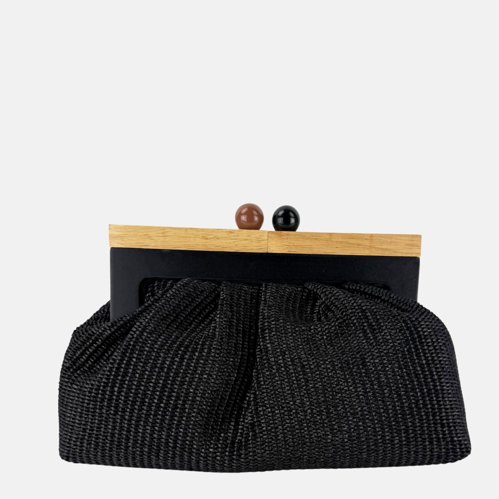 Caterina Bertini Large Bamboo Frame Clutch in Black - Big Bag NY