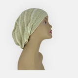 Oversized Cotton Beret Beanie in Ivory Beige