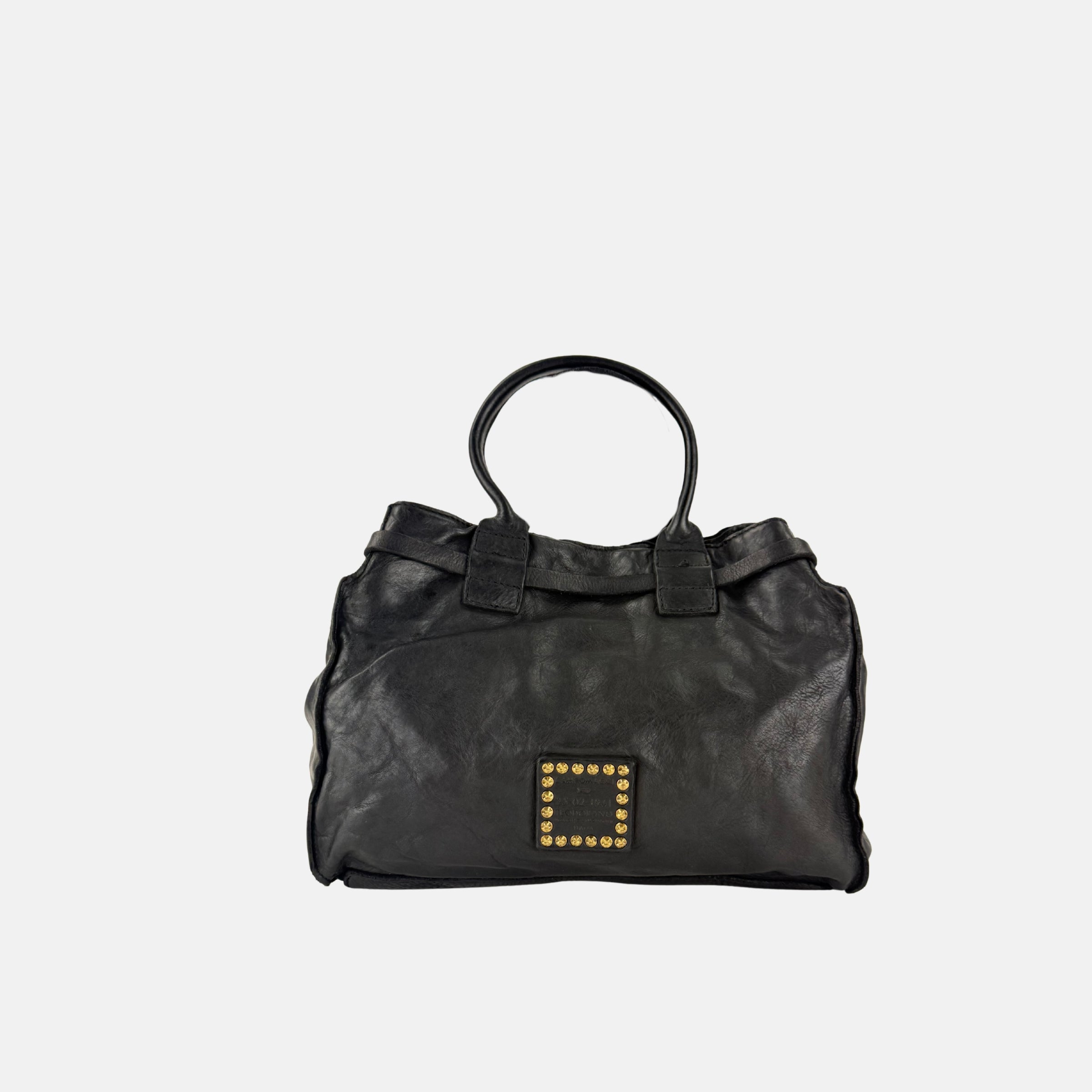 Campomaggi ROSSELLA Studded Top Handle Tote in Black - Big Bag NY