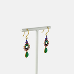 Le Fourbi de Capucine Floral Beaded Green Onyx Drop Earrings - Big Bag NY