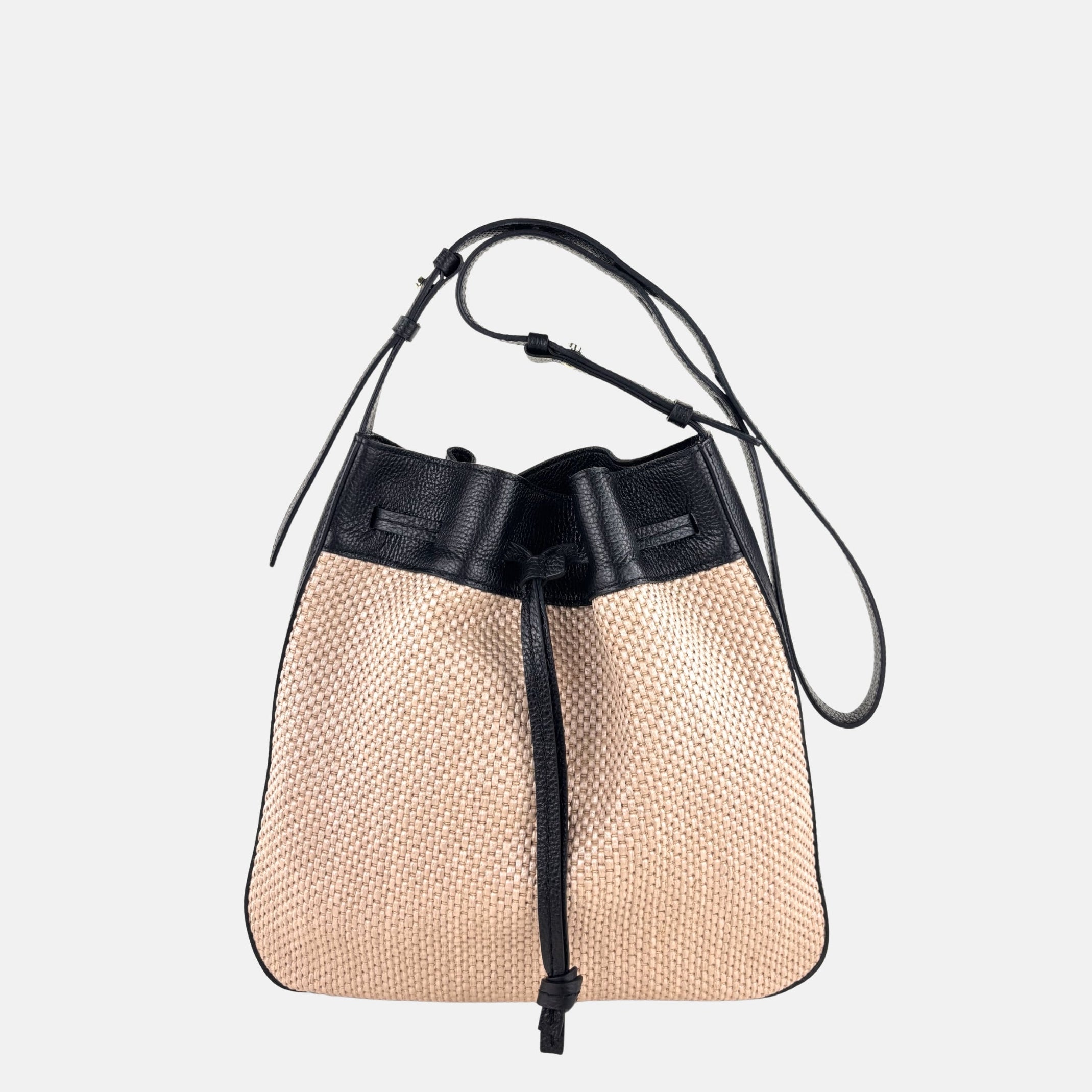 LORISTELLA Zoe Raffia and Leather Draw-String Tote - Big Bag NY