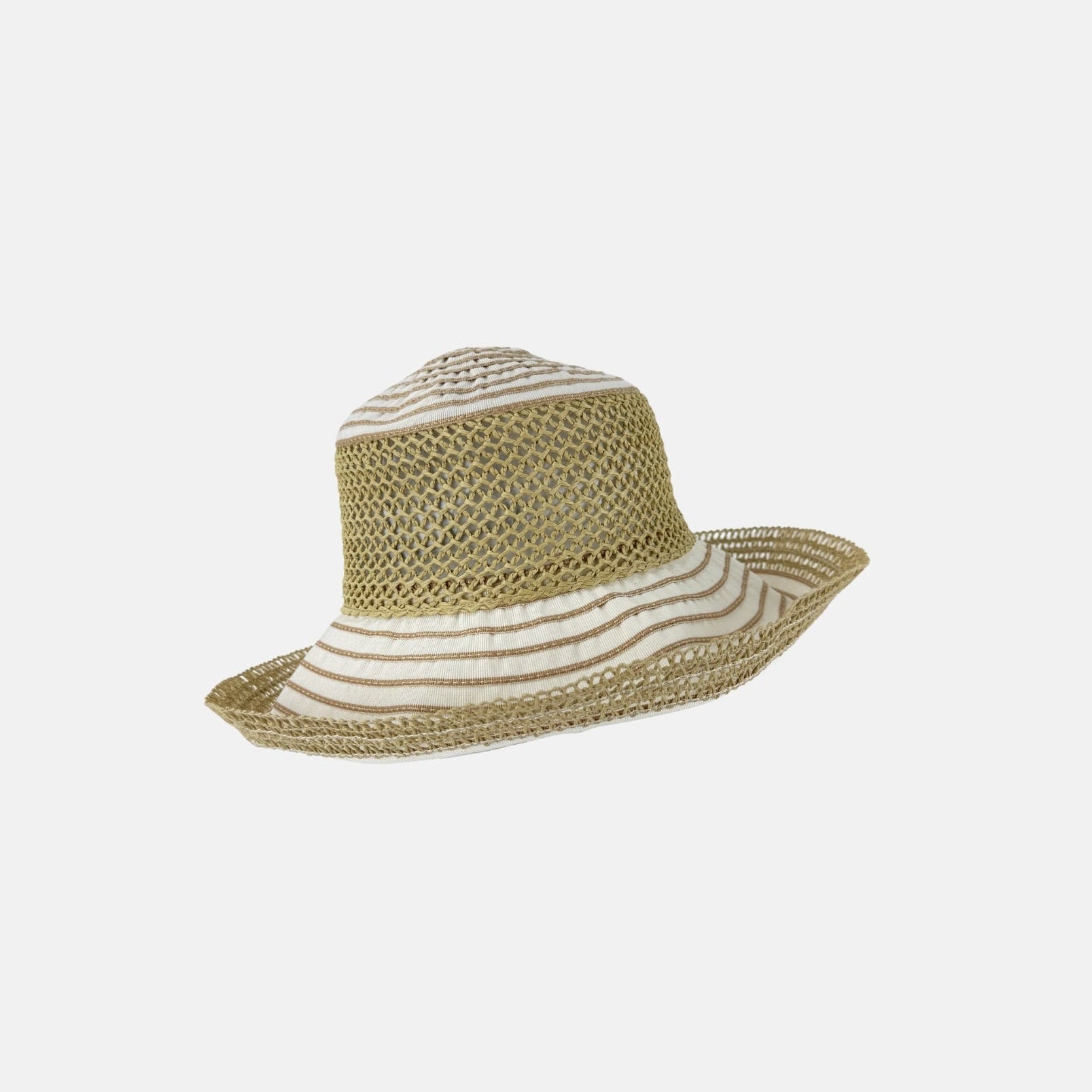 Grevi Raffia Mesh Foldable Floppy Hat in Beige - Big Bag NY
