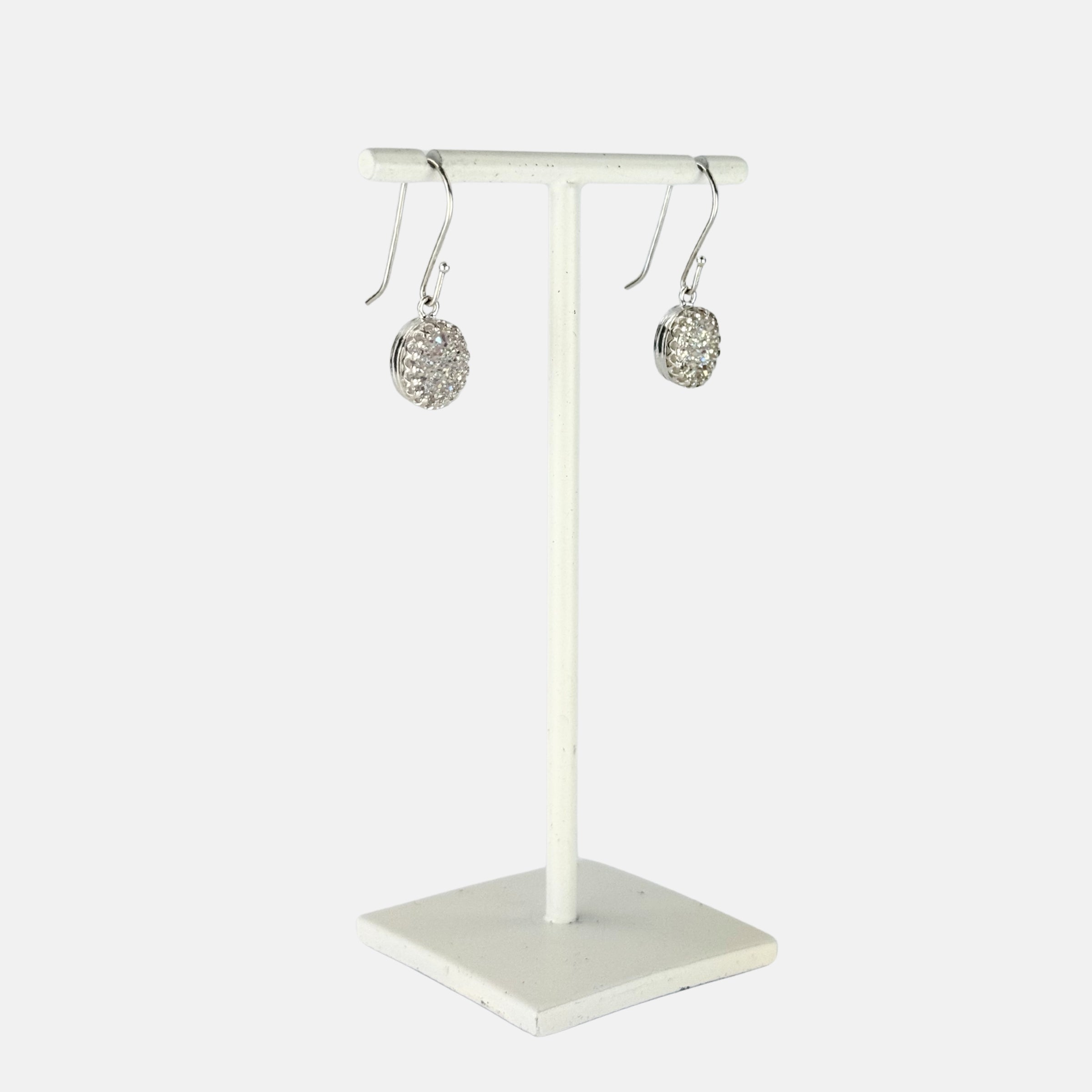 Ithil Oval White Druzy Dangle Earrings in Silver - Big Bag NY