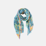 Storiatipic Becky Linen Scarf with Jacquard Lining in Turquoise - Big Bag NY