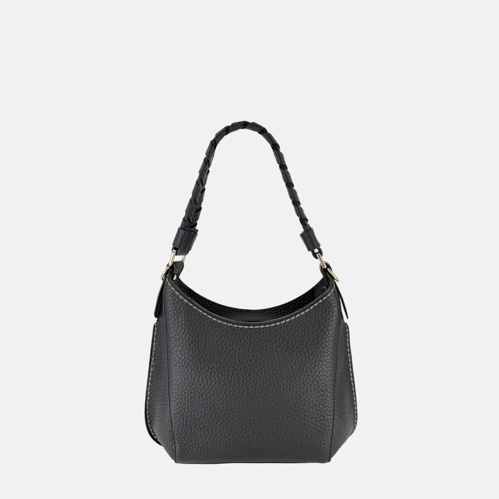 Plinio Visona Braided Top Handle Small Shoulder Bag in Black - Big Bag NY