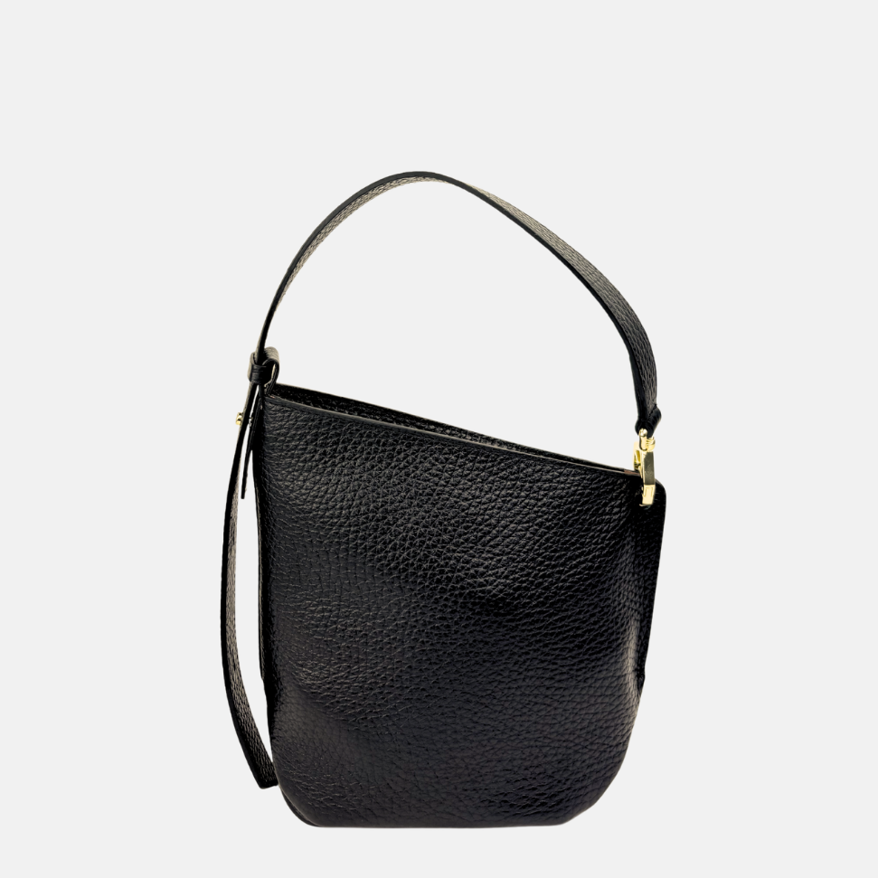 SS25 LORISTELLA Olivia Asymmetric Leather Handbag in Black - Big Bag NY