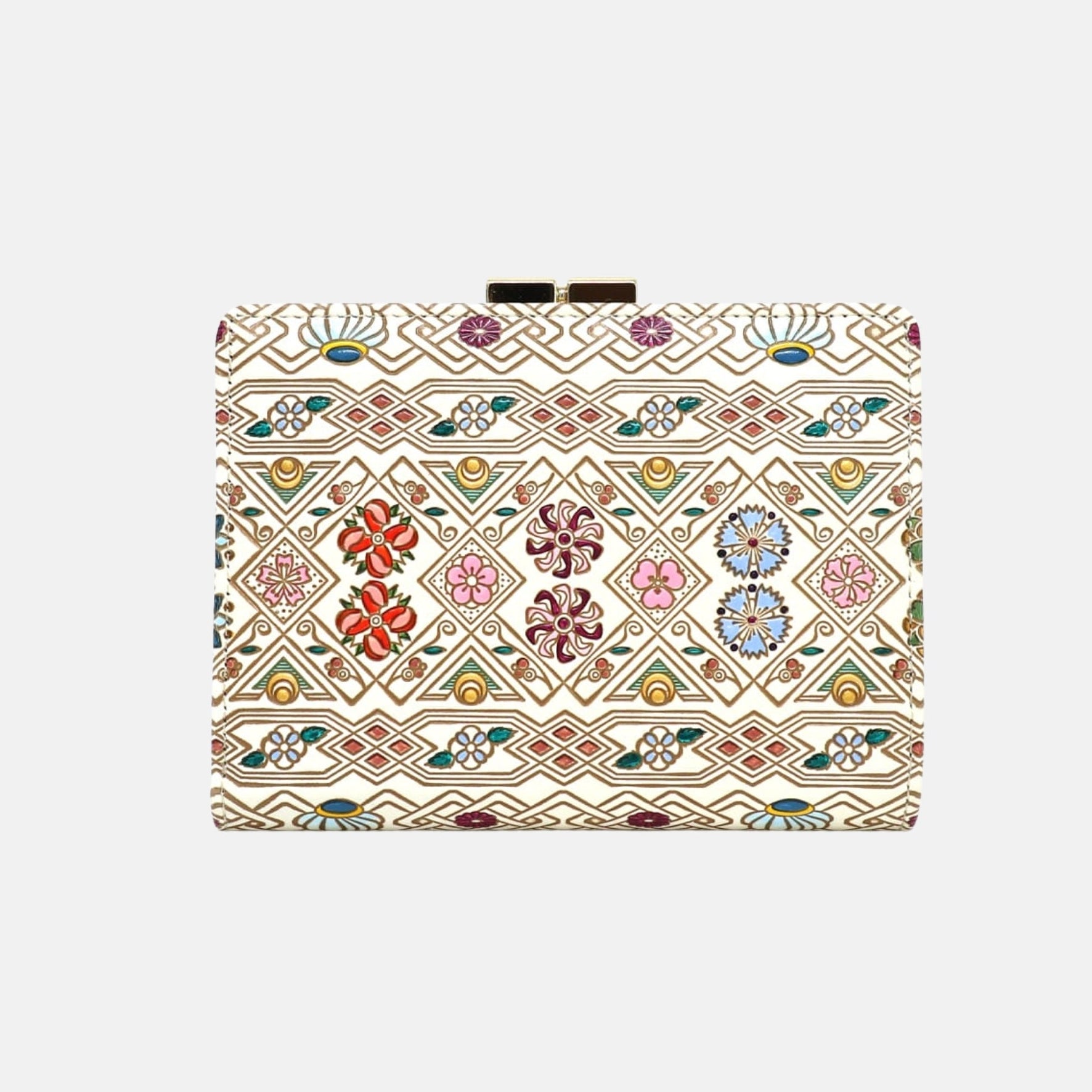 Bunkoya Oozeki HANABISHI Traditional Flower Patterns GAMASATSU Square Billfold with Clasp - Big Bag NY