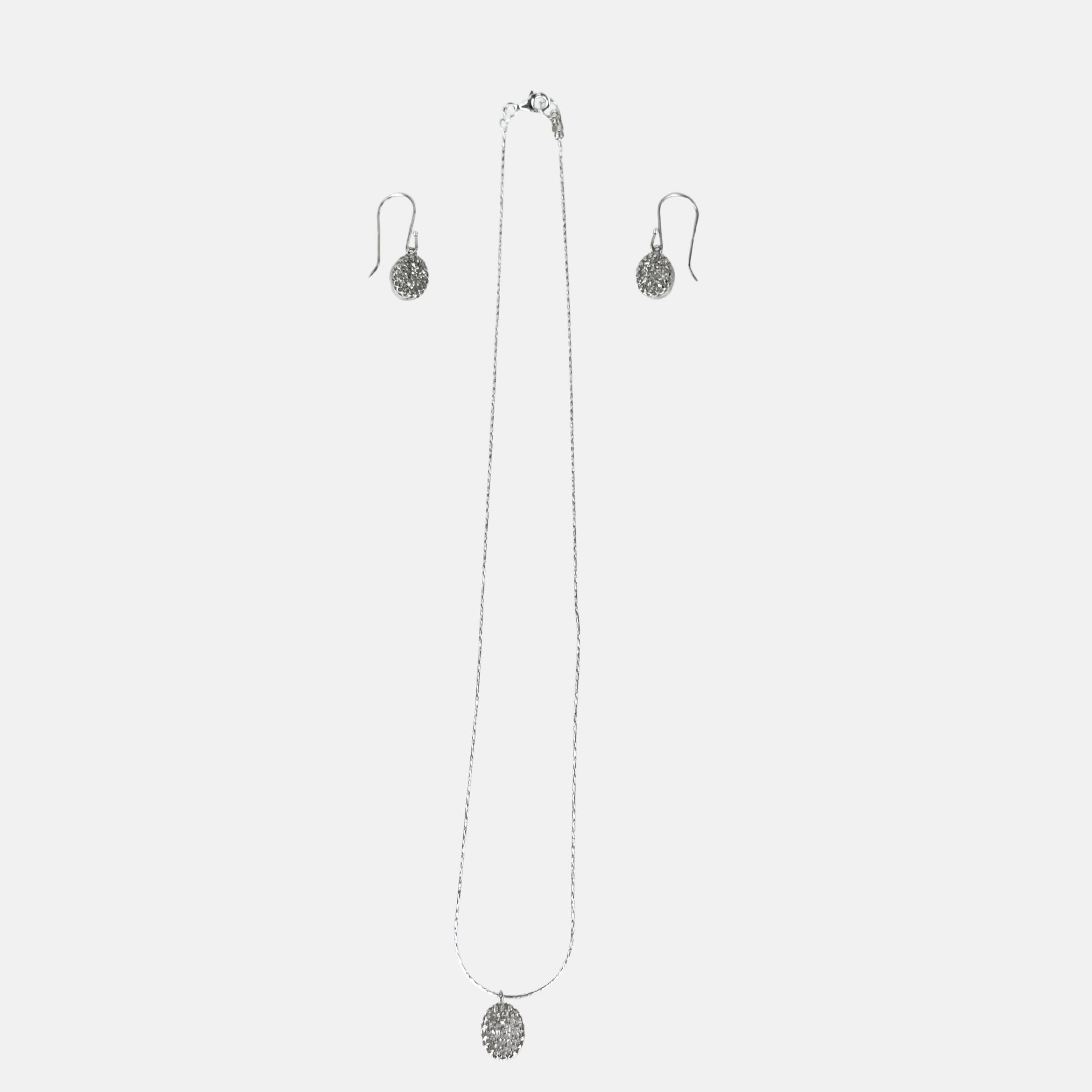 Ithil Oval White Druzy Necklace and Earrings in Silver - Big Bag NY