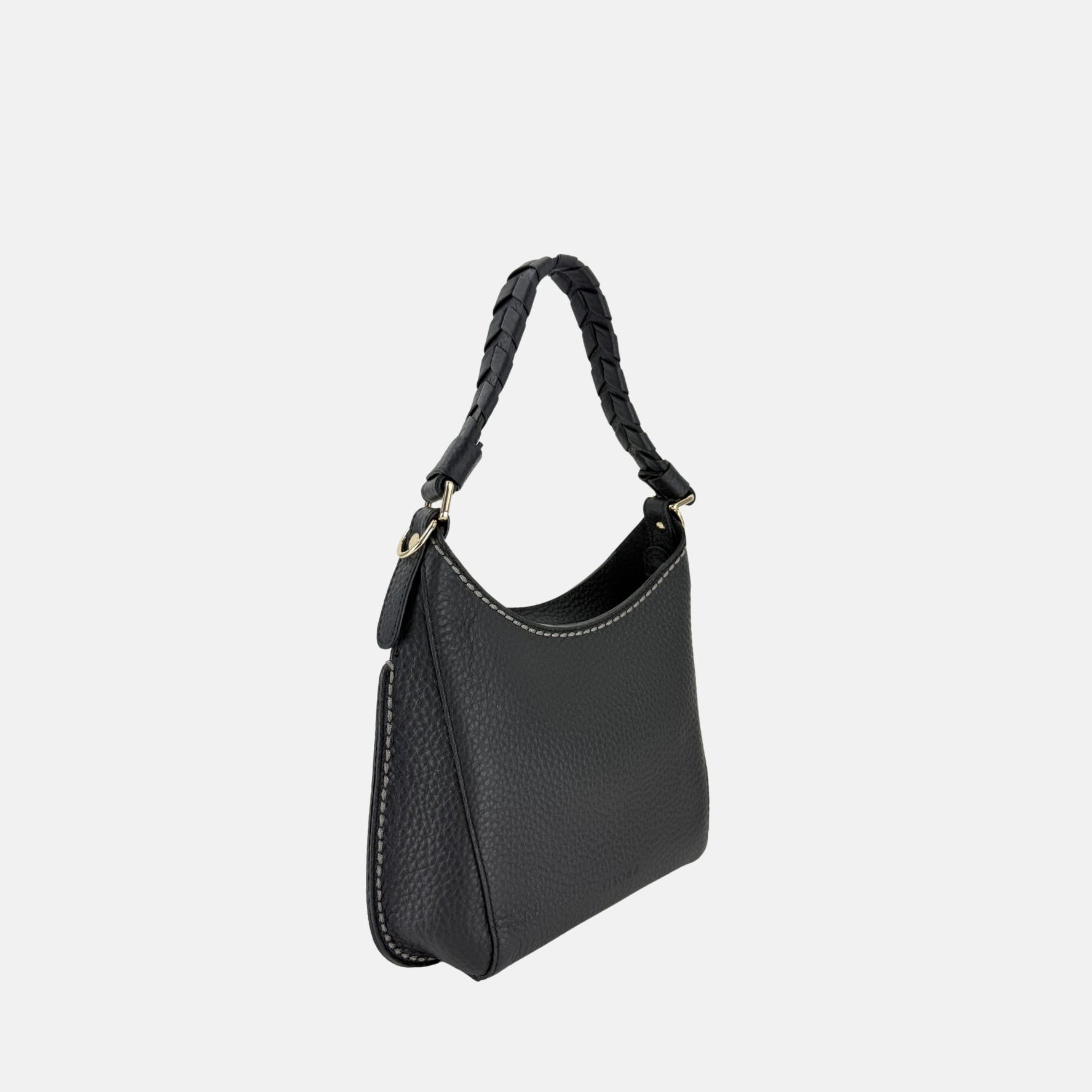 Plinio Visona Mia Braided Top Handle Small Shoulder Bag in Black - Big Bag NY