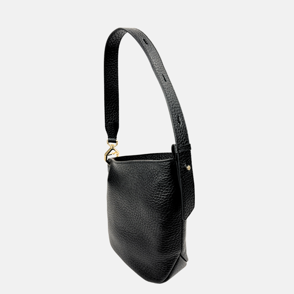 SS25 LORISTELLA Olivia Asymmetric Leather Handbag in Black - Big Bag NY