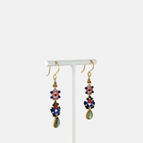 Le Fourbi de Capucine Long Floral Beaded Labradorite Drop Earrings - Big Bag NY