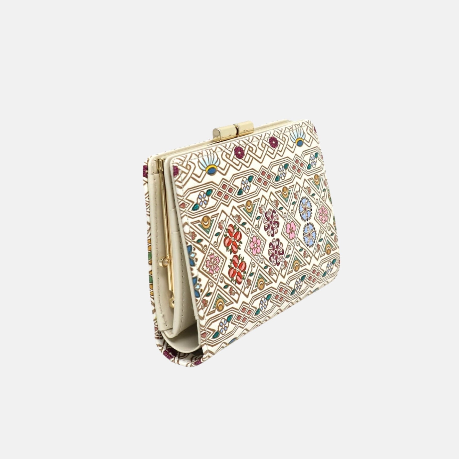 Bunkoya Oozeki HANABISHI Traditional Flower Patterns GAMASATSU Square Billfold with Clasp - Big Bag NY