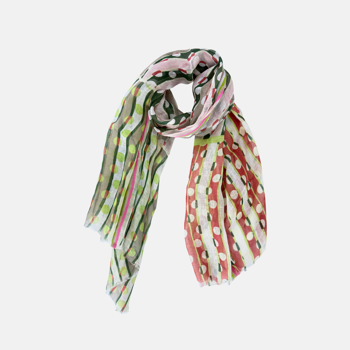 Storiatipic Bubble Linen Scarf with Jacquard Trim in Olive - Big Bag NY