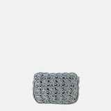 Caterina Bertini Small Crochet Flapover Shoulder Bag in Metallic Silver - Big Bag NY