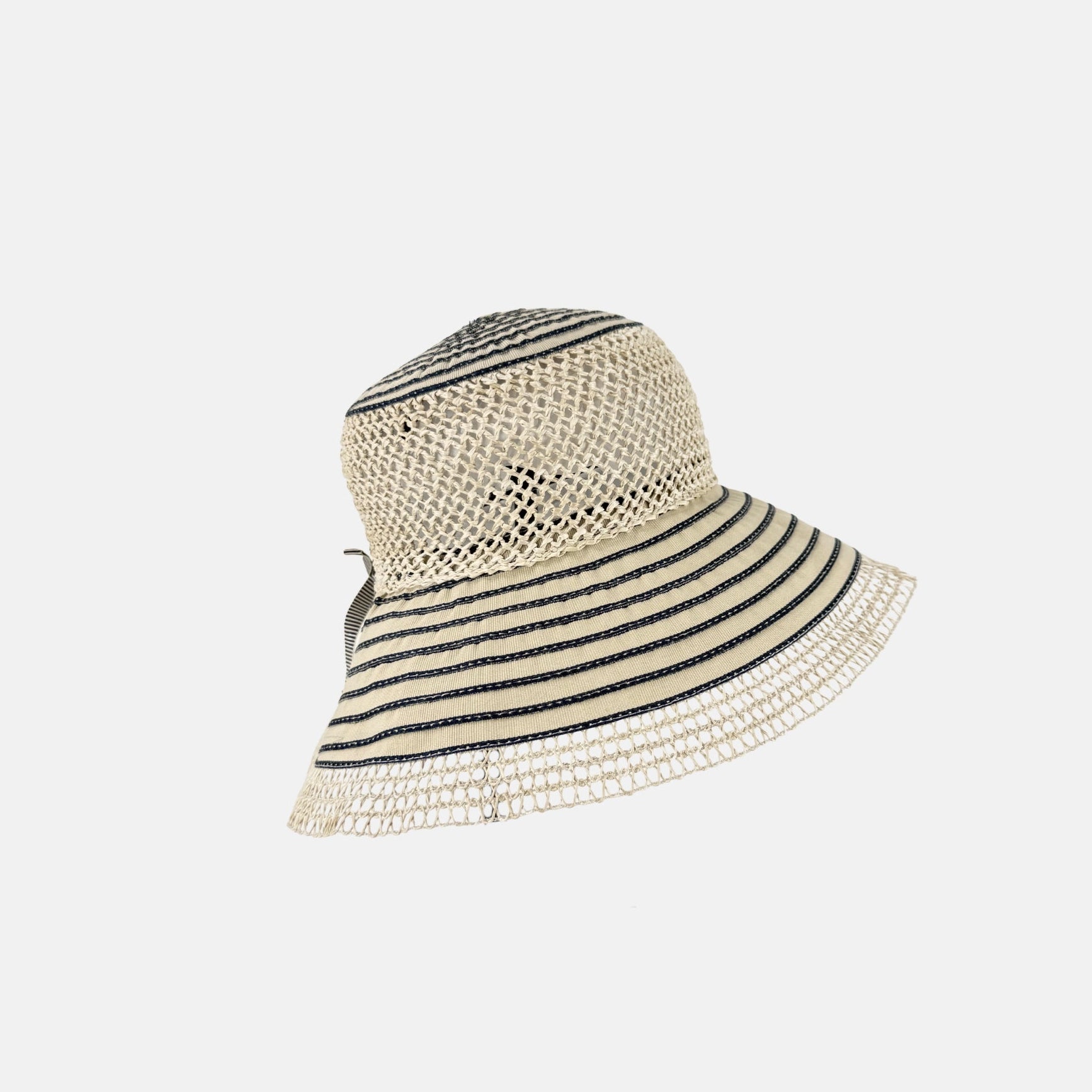 Grevi Raffia Mesh Foldable Floppy Hat in Navy - Big Bag NY
