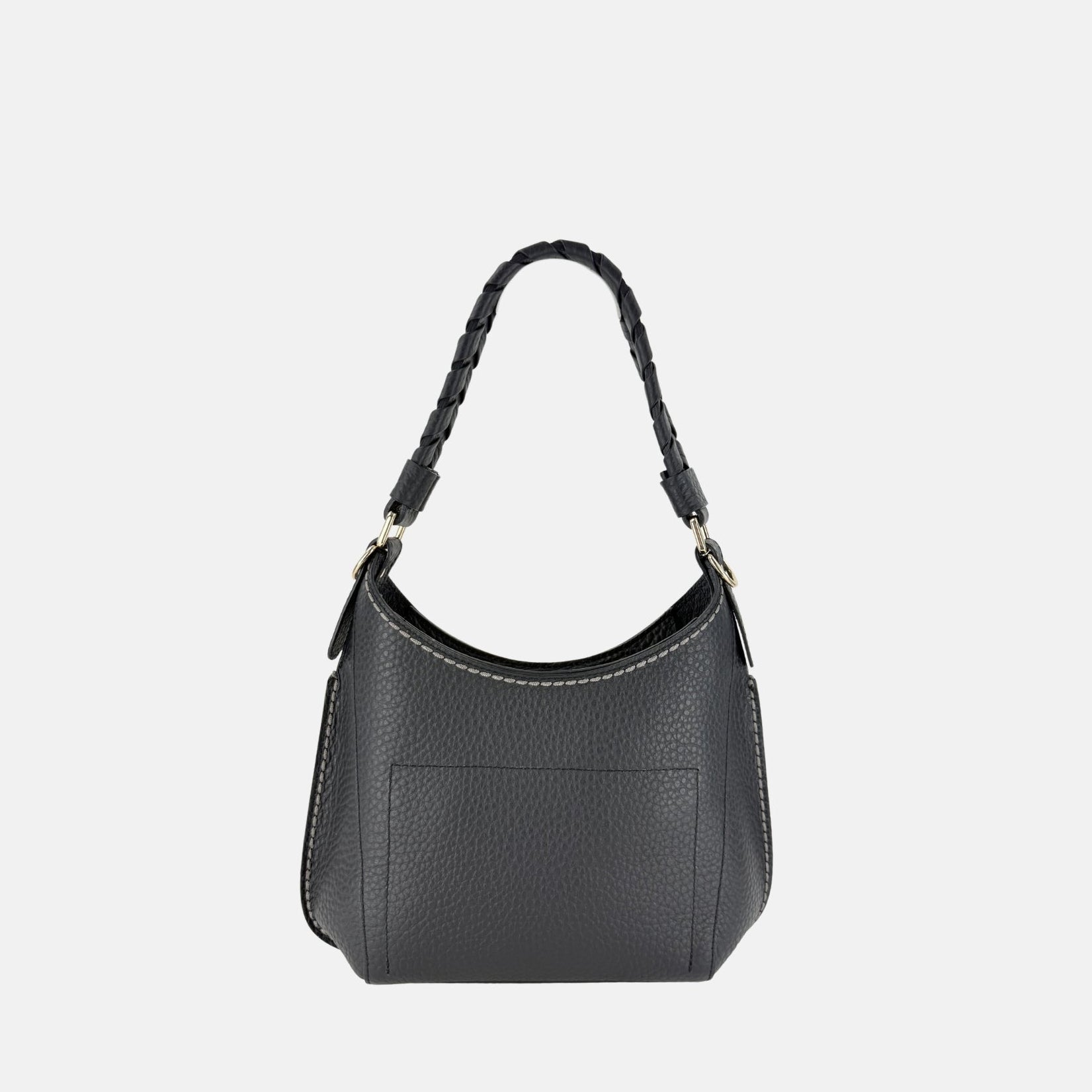 Plinio Visona Braided Top Handle Small Shoulder Bag in Black - Big Bag NY