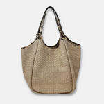 Marco Masi Large Raffia Tote with Leather Trim Snake - Big Bag NY