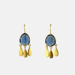 Large London Blue Topaz Drops with Dangling Gold Teardrop Tassels - Big Bag NY