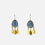Large London Blue Topaz Drops with Dangling Gold Teardrop Tassels - Big Bag NY