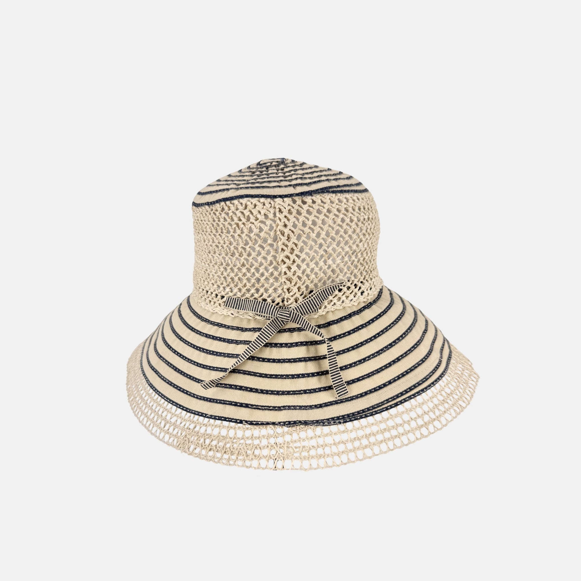 Grevi Raffia Mesh Foldable Floppy Hat in Navy - Big Bag NY