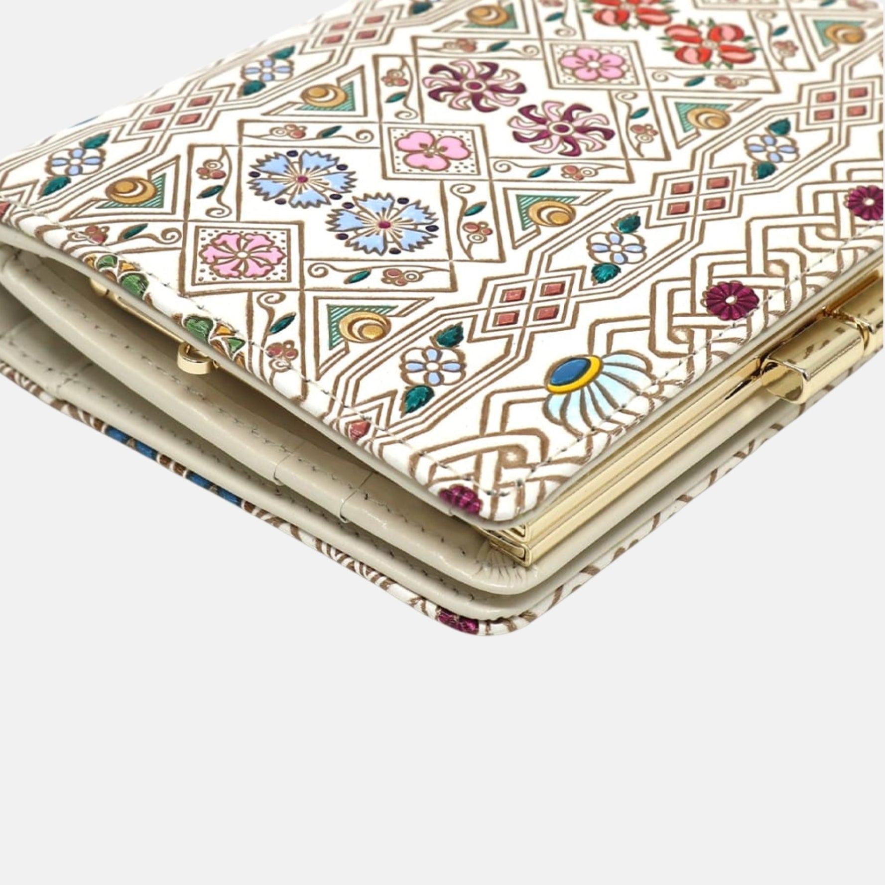 Bunkoya Oozeki HANABISHI Traditional Flower Patterns GAMASATSU Square Billfold with Clasp - Big Bag NY