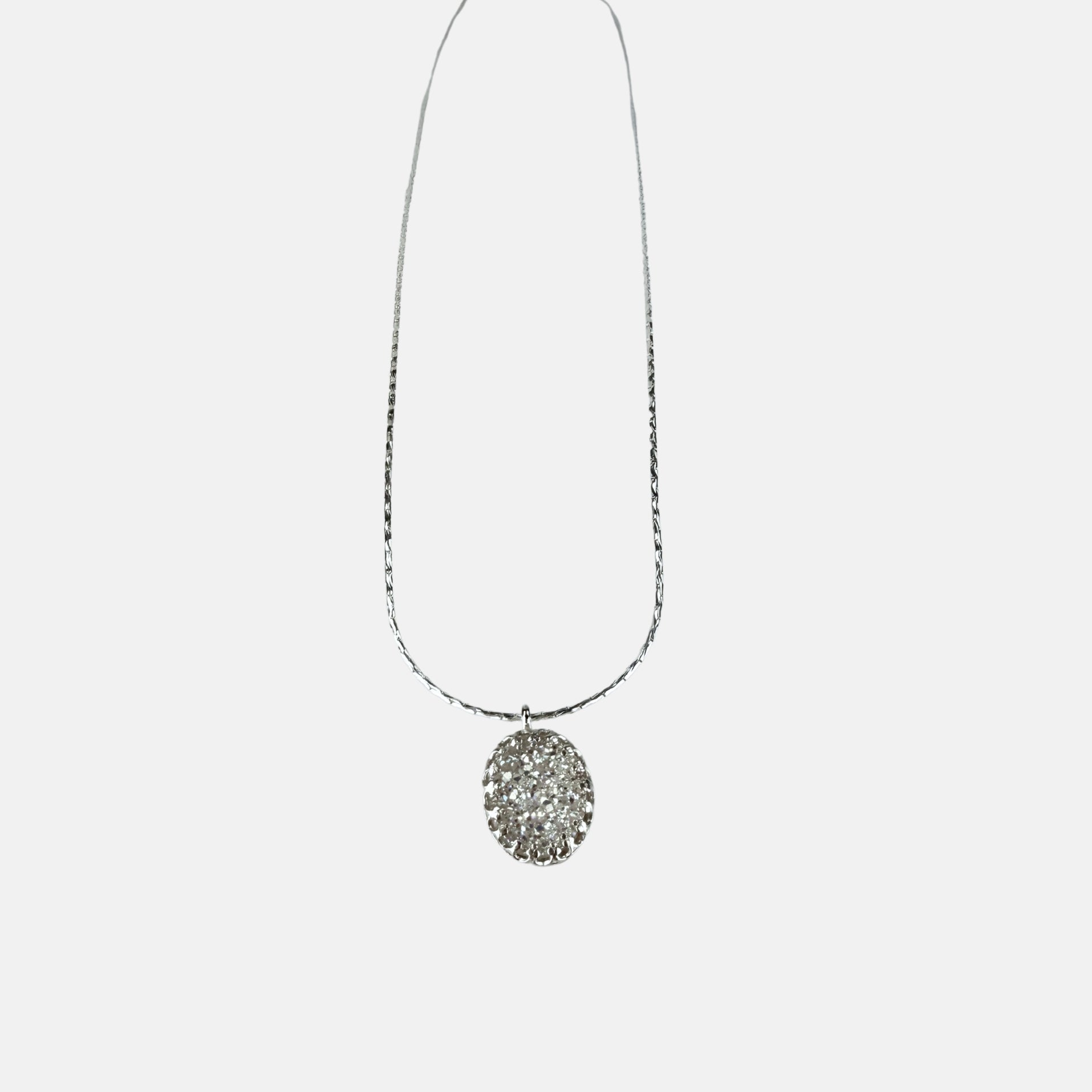 Ithil Oval White Druzy Necklace in Silver - Big Bag NY