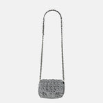 Caterina Bertini Small Crochet Flapover Shoulder Bag in Metallic Silver - Big Bag NY