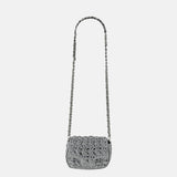 Caterina Bertini Small Crochet Flapover Shoulder Bag in Metallic Silver - Big Bag NY