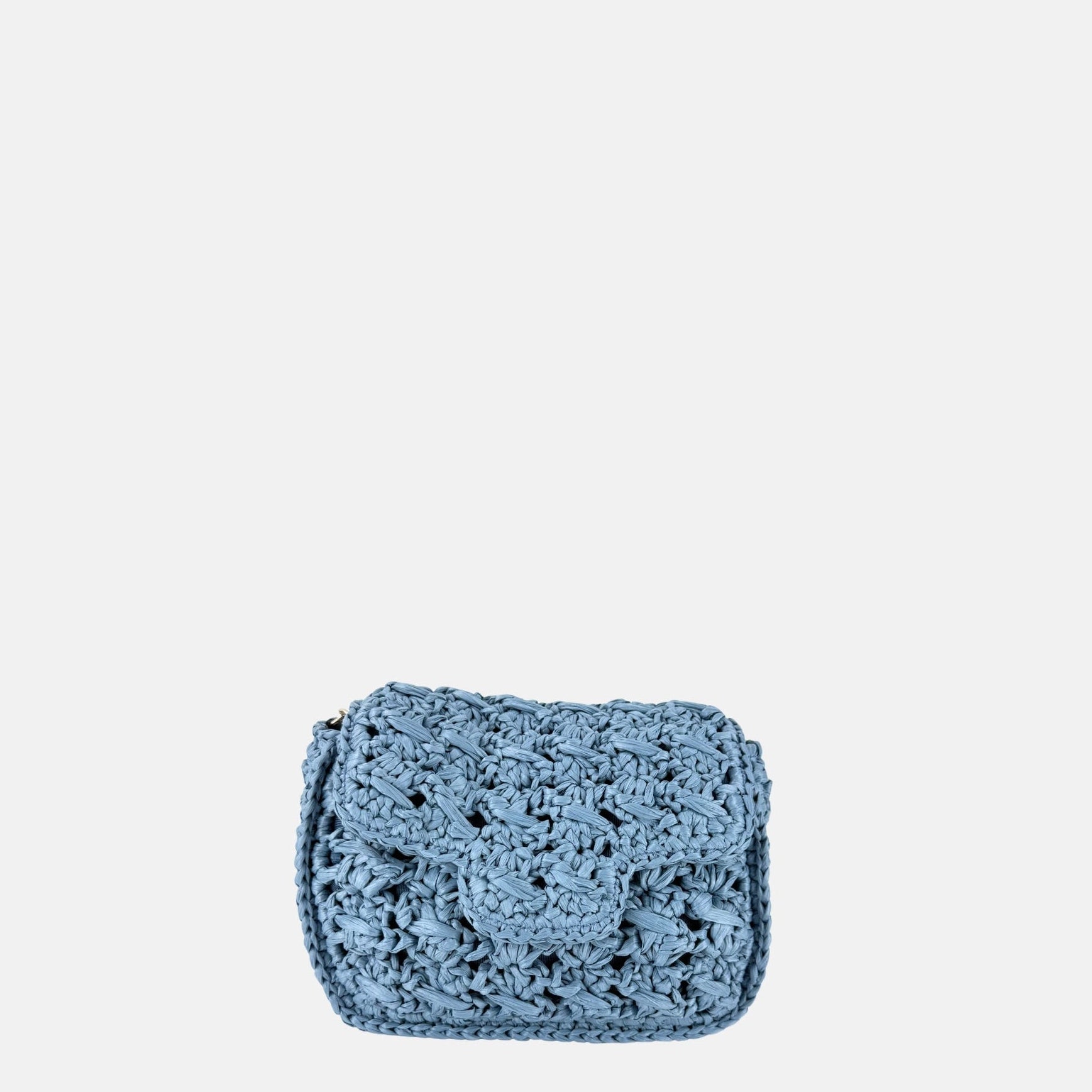 Caterina Bertini Small Crochet Flapover Shoulder Bag in Baby Blue - Big Bag NY