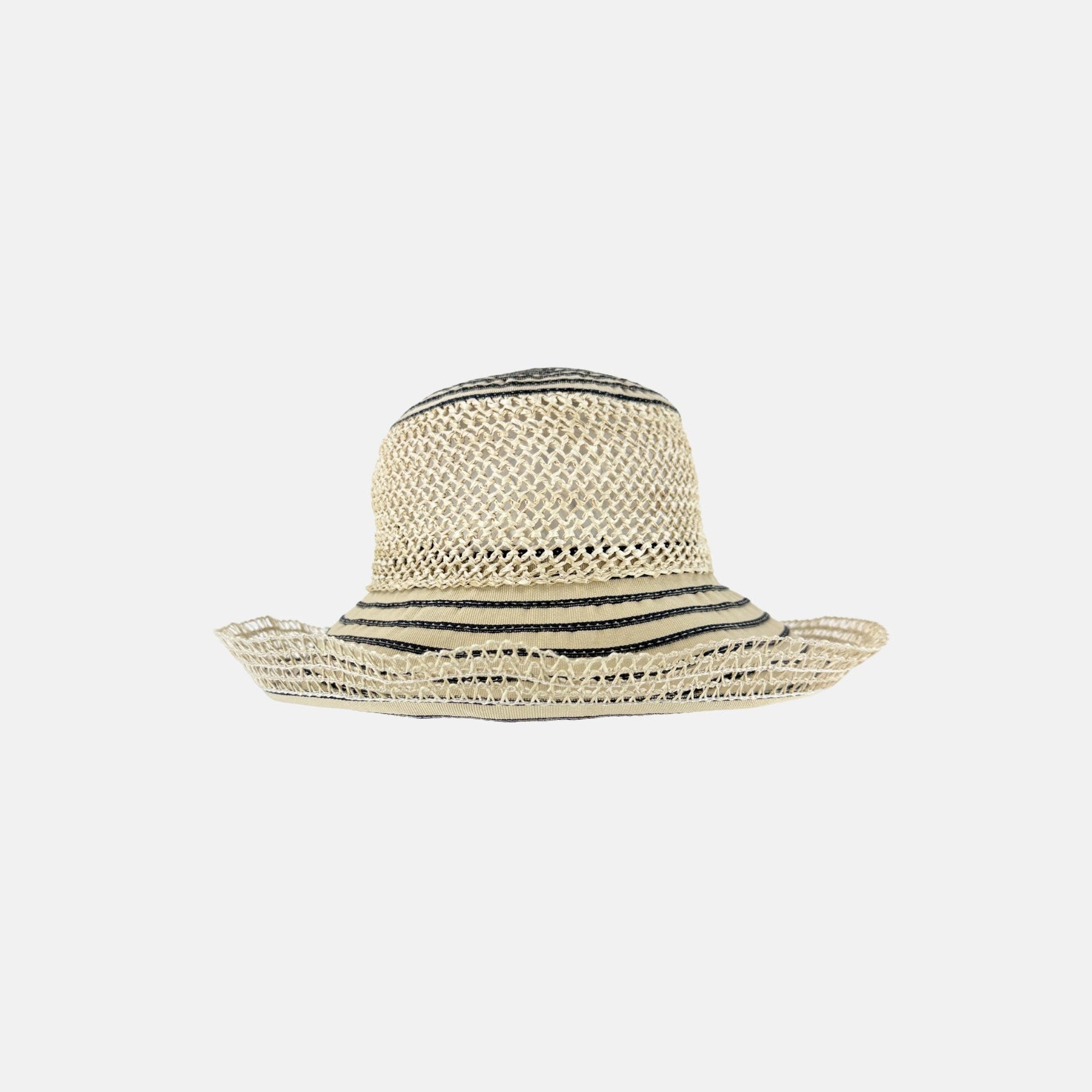 Grevi Raffia Mesh Foldable Floppy Hat in Navy - Big Bag NY
