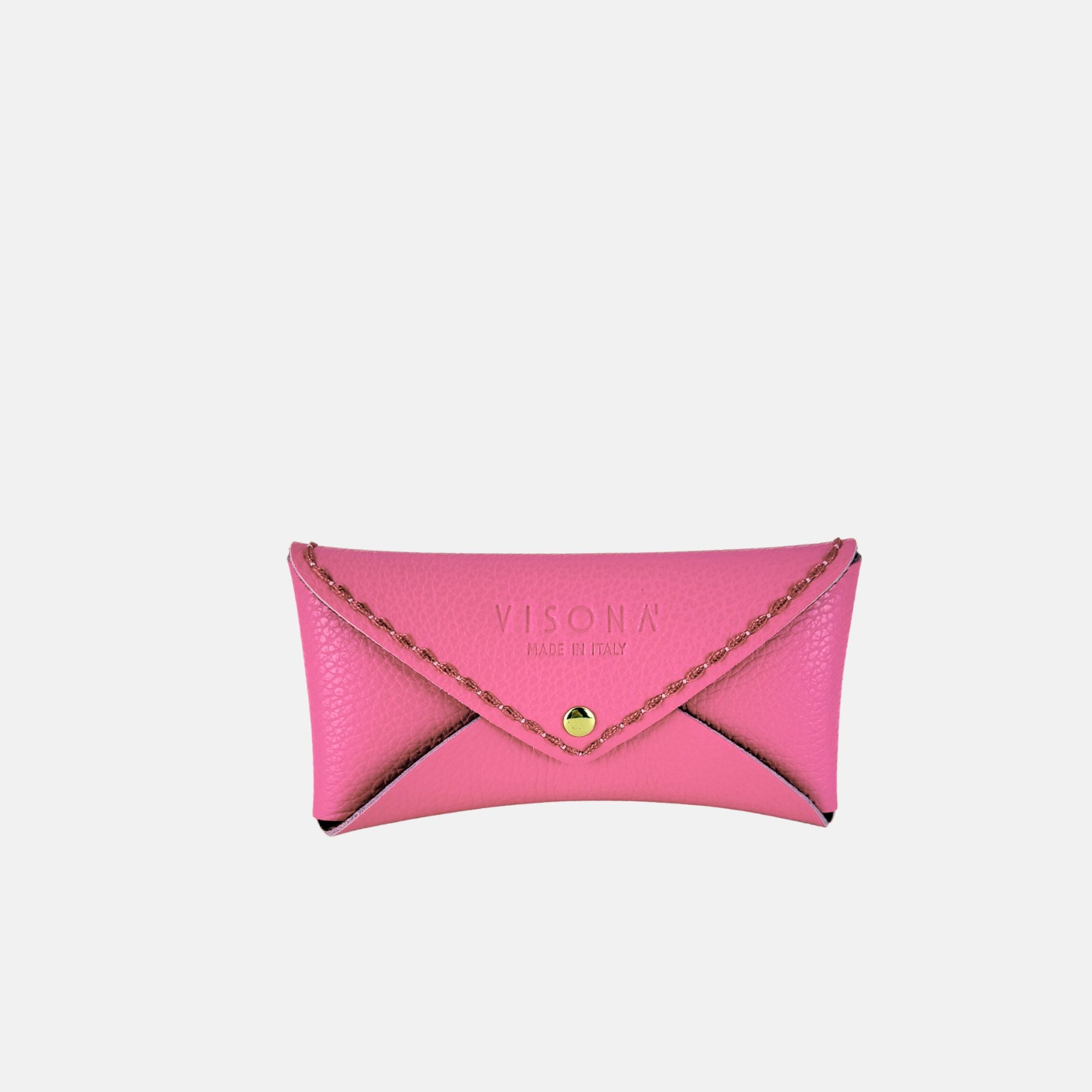 Plinio Visona Leather Glasses Case Envelope Clutch in Magenta - Big Bag NY