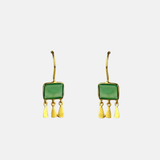 Square Green Onyx with Gold Drops Earrings