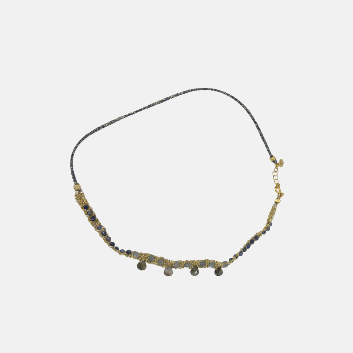 DAG GIOEILLI Woven Necklace with Labradorite and Sapphire Blue gemstones - Big Bag NY