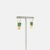 Square Green Onyx with Gold Drops Earrings