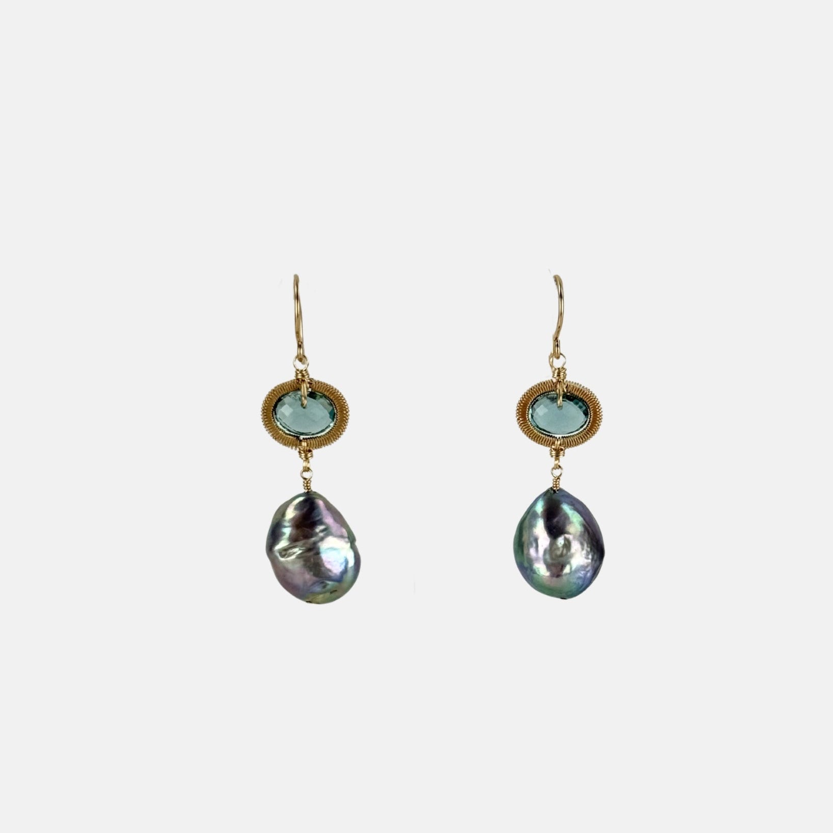 Dana Kellin Teal Quartz and Pearl Drop Earrings - Big Bag NY