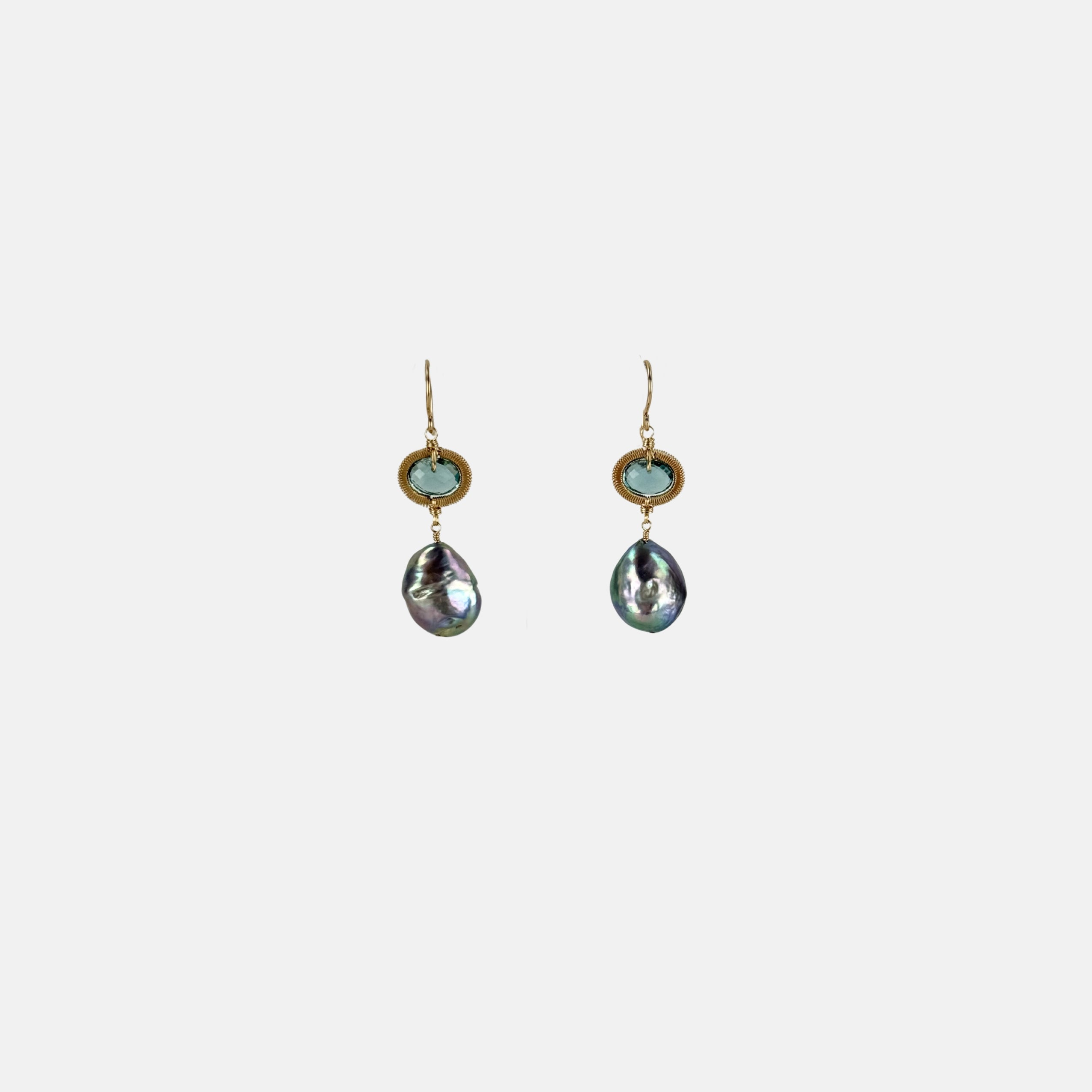 Dana Kellin Teal Quartz and Pearl Drop Earrings - Big Bag NY