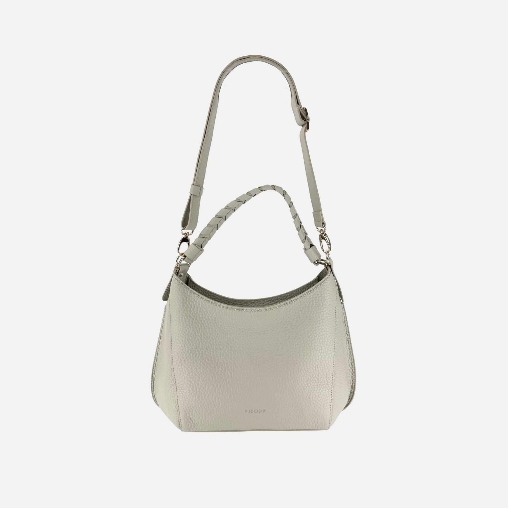 Plinio Visona Queen Braided Top Handle Medium Shoulder Bag in Beige - Big Bag NY