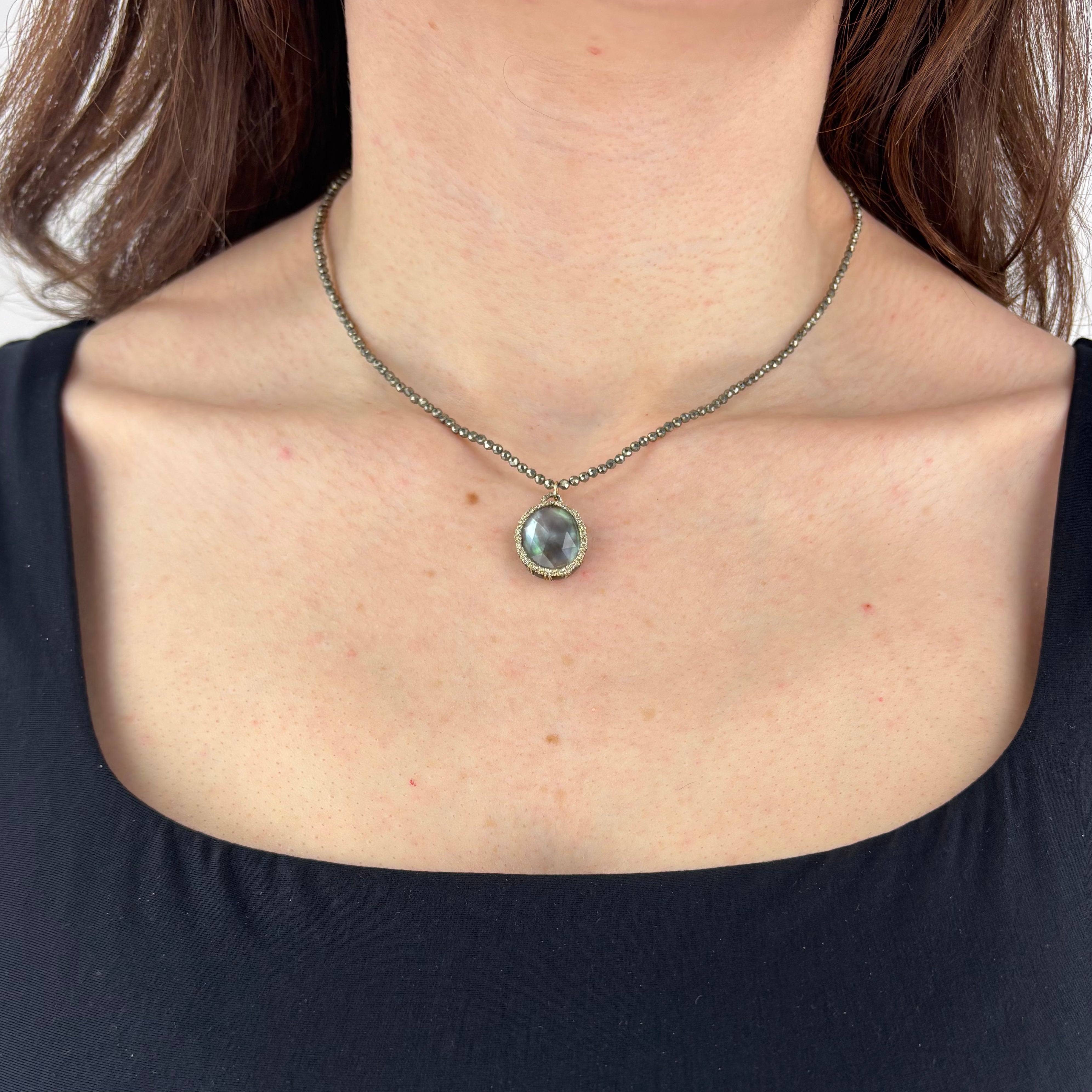 Danielle Welmond Mother of Pearl with Pyrite Top Necklace - Big Bag NY
