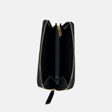 Biagini Pleated Nappa Long Zip Around Clutch Wallet in Black - Big Bag NY