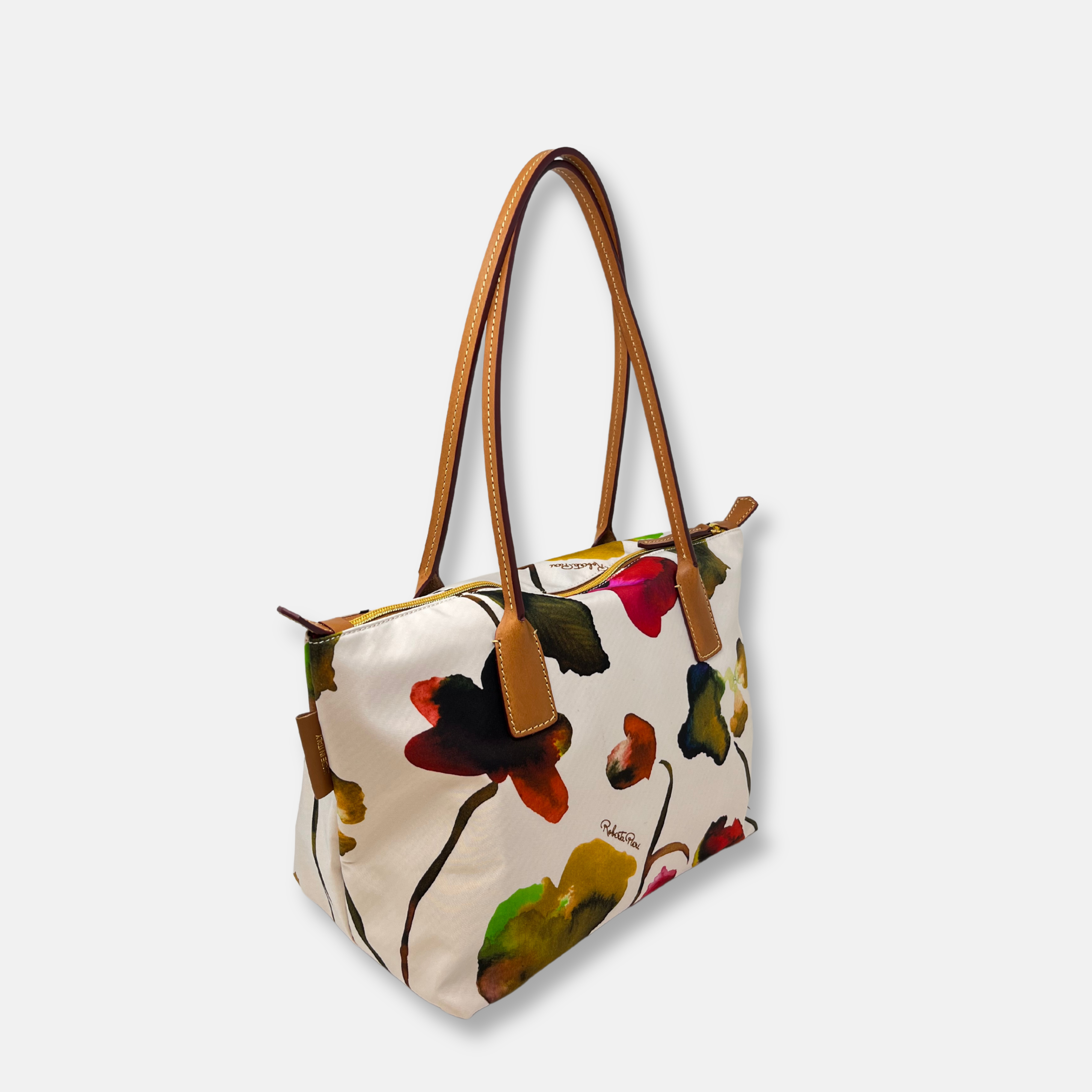 Roberta Pieri Robertina Small Tote in Flower Print White - Big Bag NY